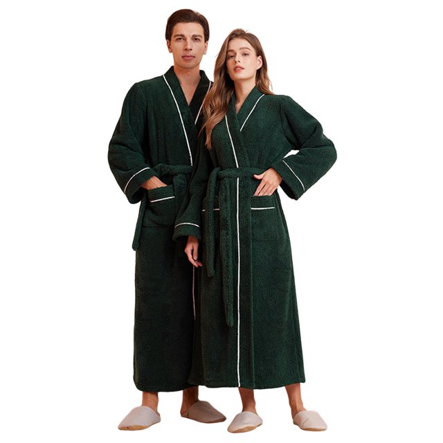 Winter Thermal Flannel Robe for Men Cozy Long Home Wear Bathrobe with Pockets