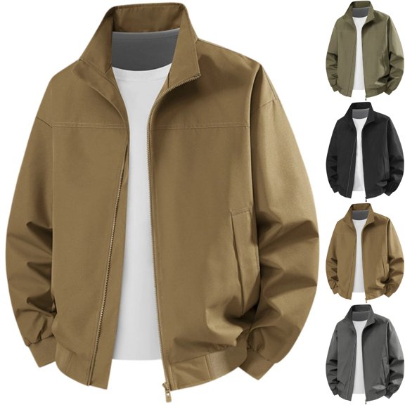 Men's Windproof Bomber Jacket Outerwear Lightweight Water Resistant Flight Coat Windbreaker for Business Casual Work Daily Wear, Brown, XL