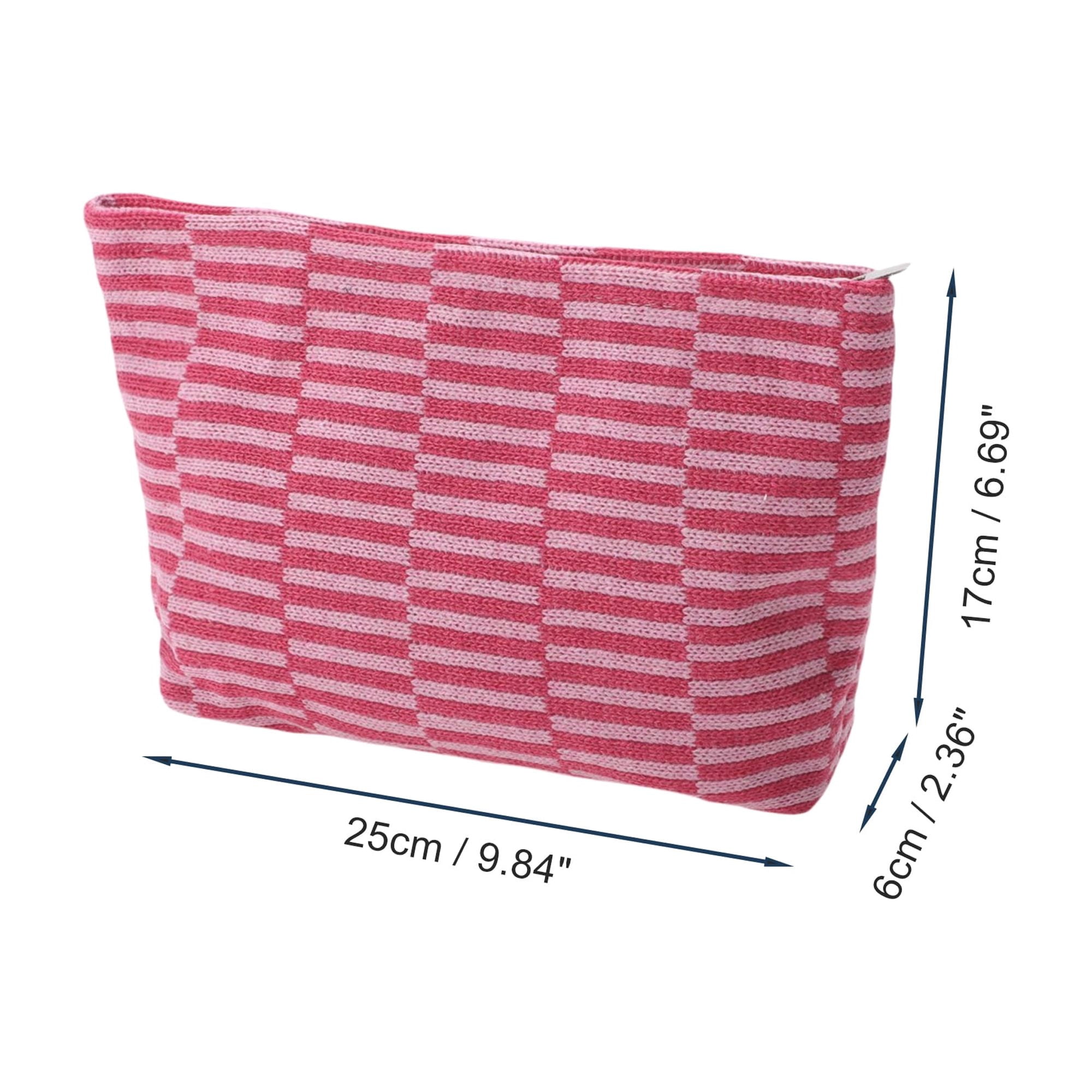 Unique Bargains 1 Pc Knitted Stripes Makeup Bag for Everyday Use Rose Red, Pink