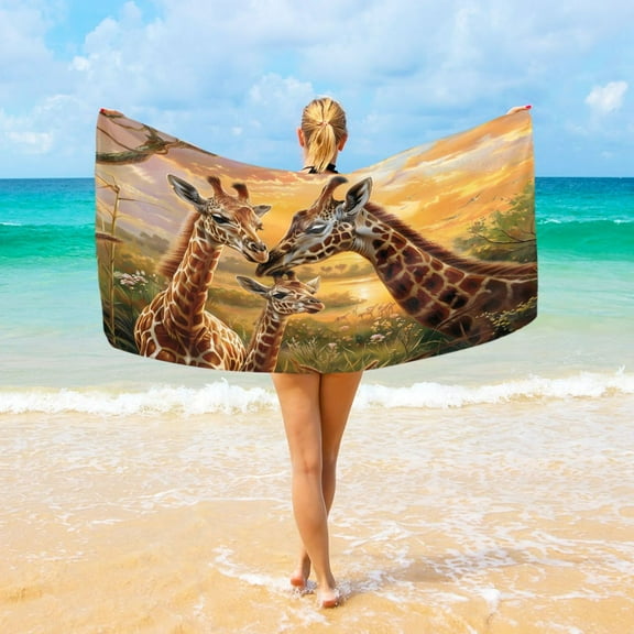 Ryvnso Giraffes on Grassland Oversized Beach Towel Microfiber Bath Blankets Swimming Fitness 37" x 74"