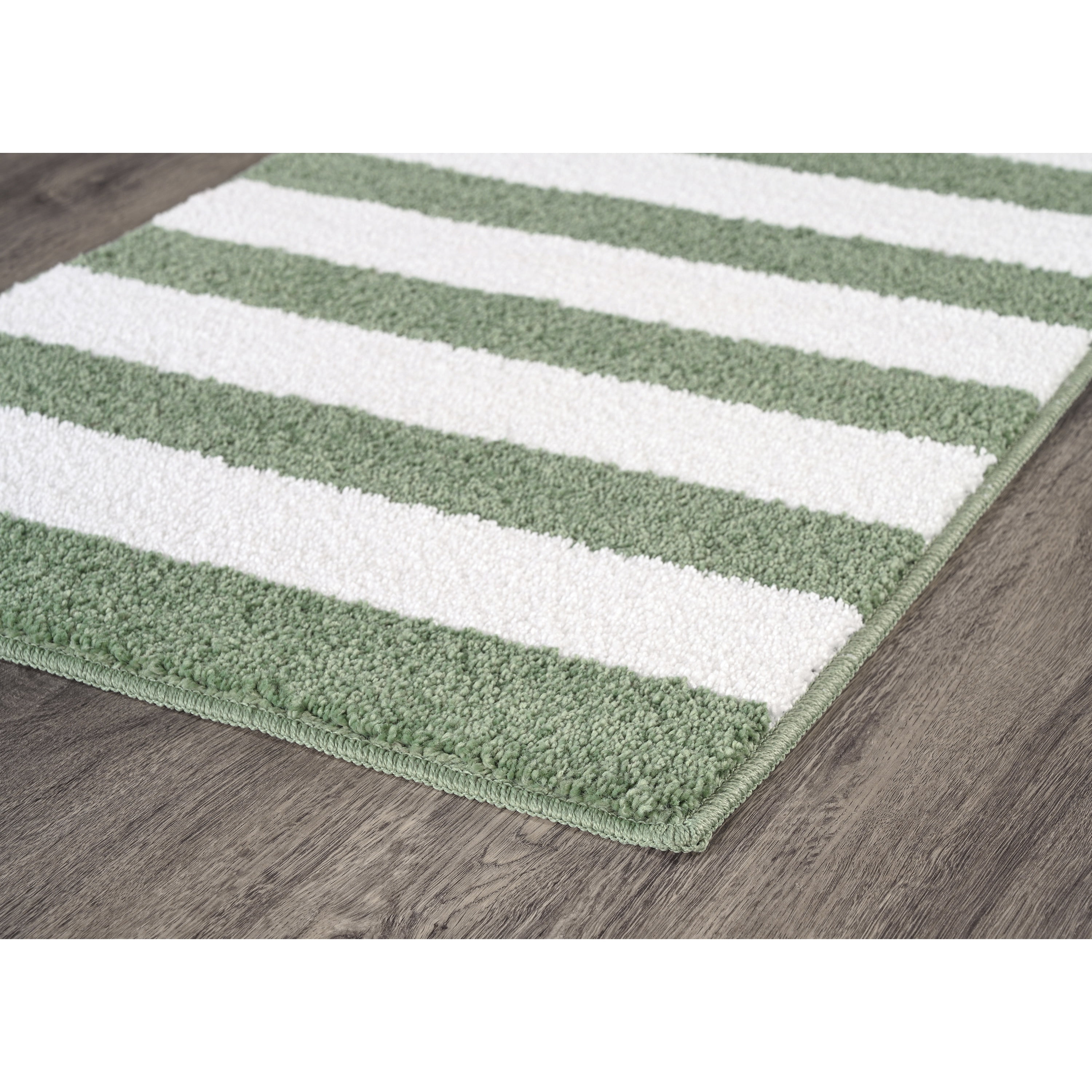 Garland Rug Beach Stripe Washable Deep Fern/White Bathroom Rug, 21" x 34"