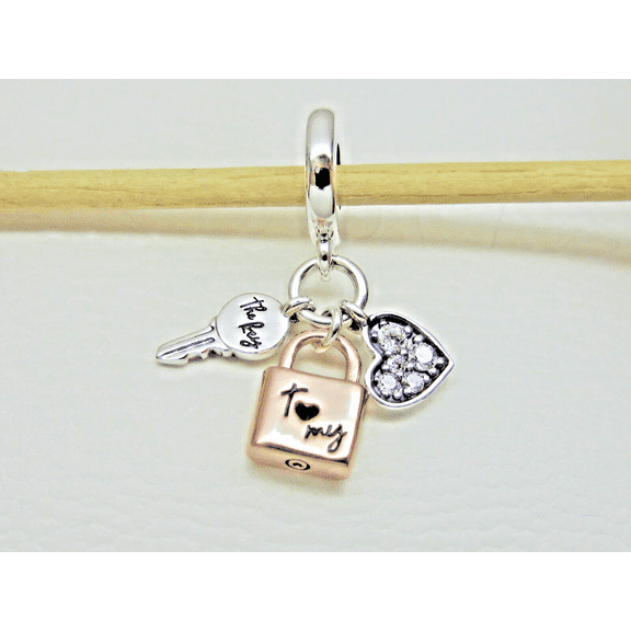 Pandora Two-tone Key Padlock & Heart Triple Dangle Charm 782506C01