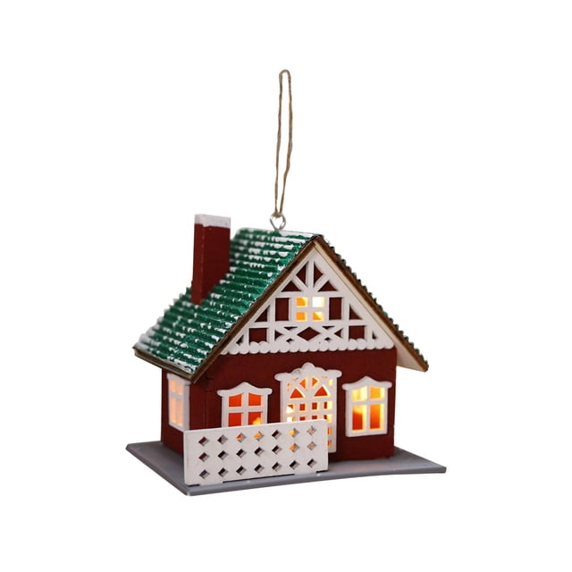 Mini decoraciones navideñas de madera, cabaña de madera coleccionable con iluminación LED Estilo A
