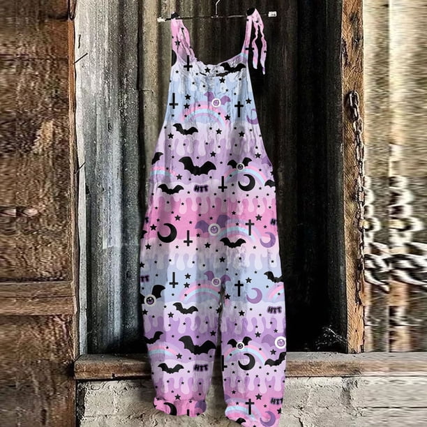 Women's Jumpsuit Halloween Print Casual Loose Vintage Shoulder Strap Cotton Linen