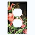 thumbnail image 2 of Metal Light Switch Plate Outlet Cover Tropical Pink Flamingo Flower Leaves Black FGO008, 2 of 13