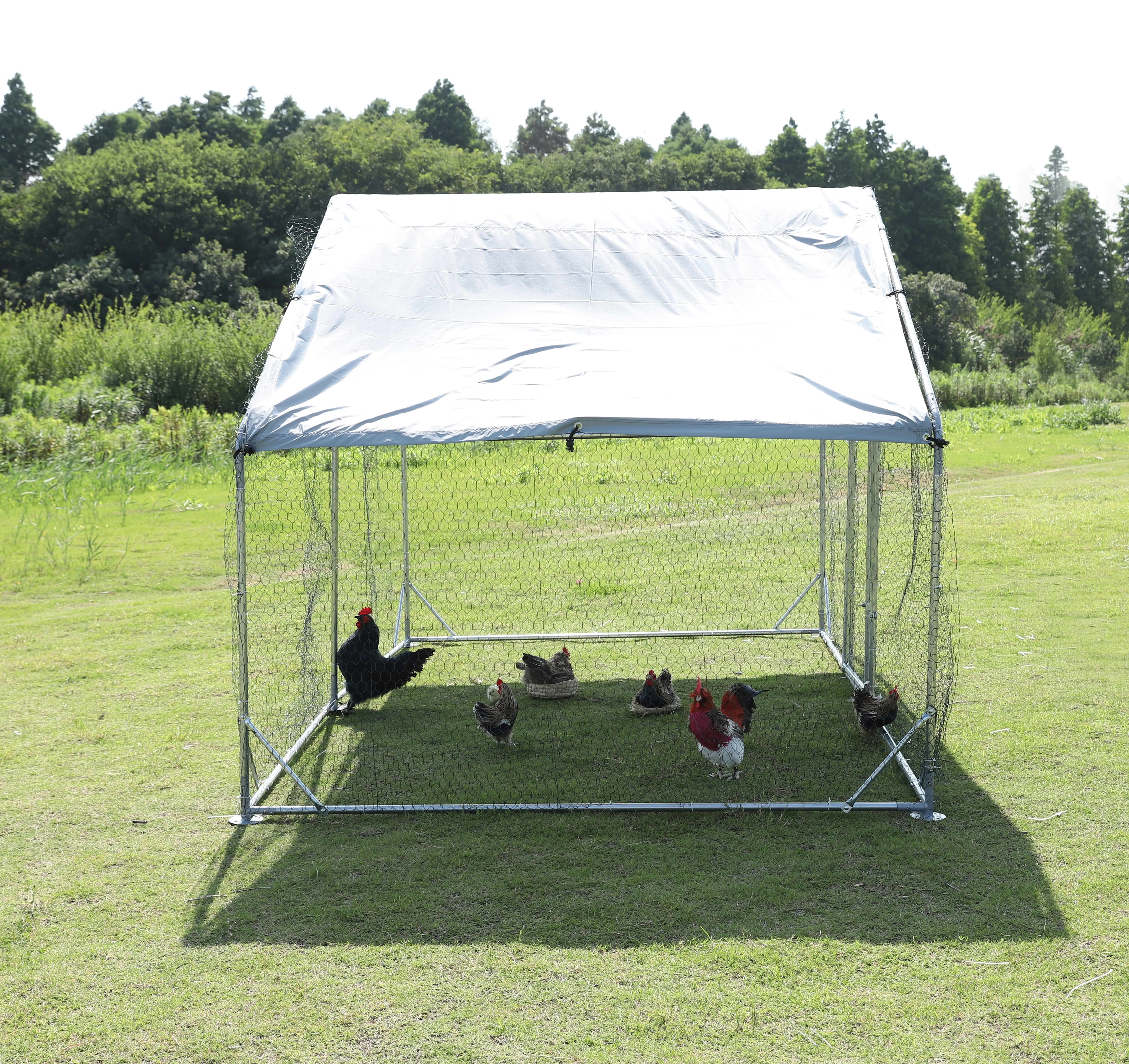 MAYEERTY Large Metal Chicken Coop, 20-30 Fowl Capacity, 420D Oxford Waterproof Cover for Duck Rabbit