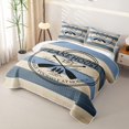 thumbnail image 3 of Erosebridal Rustic Lake House Quilt King for Boys Girls, Blue Beige Stripe King Coverlet Set, 3pcs 1 Bedspread and 2 Pillowcases, 3 of 4