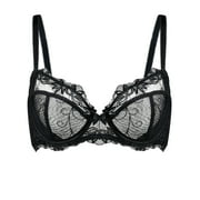 Deyllo Women Push up Lace Bras Plus Size Unpadded Full Figue Underwire Support Demi See Though Bra, Black 38C