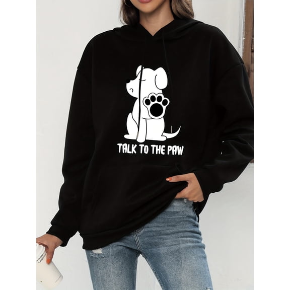 Casual Women's Cute Puppy & Paw Print Drawstring Hoodie with Kangaroo Pocket Sweatshirt