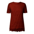 thumbnail image 4 of MIXUE Womens Summer Tops Solid Color Floral Lace Crew Neck Short Sleeve Fashion Casual Shirts For Women T-shirts Sportwear,Red,XXXXXL, 4 of 4
