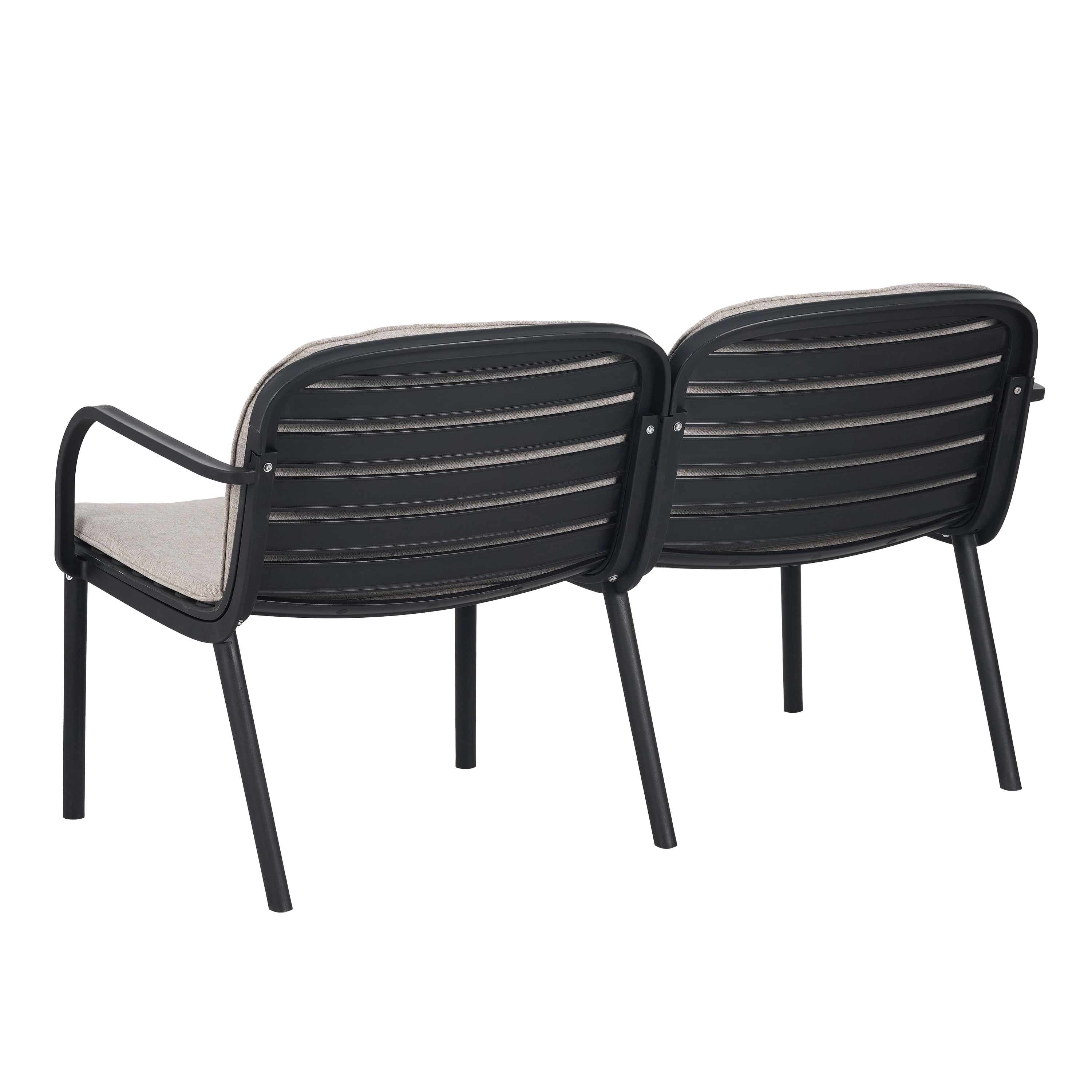 Patio Loveseat, Outdoor PP Sofa with Water-Repellent Fabric Cushion and High-Density Polypropylene Frame, Easy to Clean Design for Garden and Patio, Black Frame with Beige Cushion