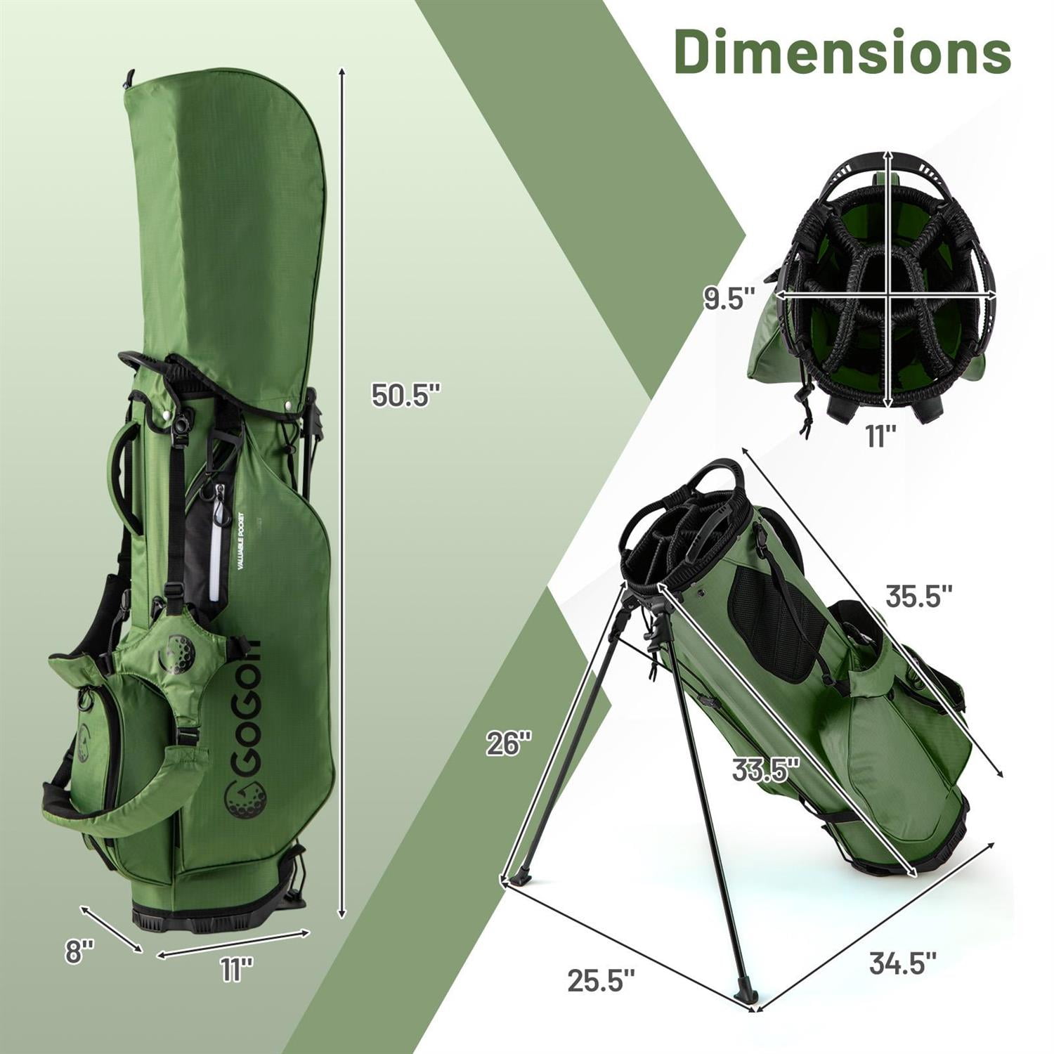 Spaco Golfing Lightweight Golf Stand Bag, Rain-Proof Hood 8-Way Dividers for Outdoor Play, Green