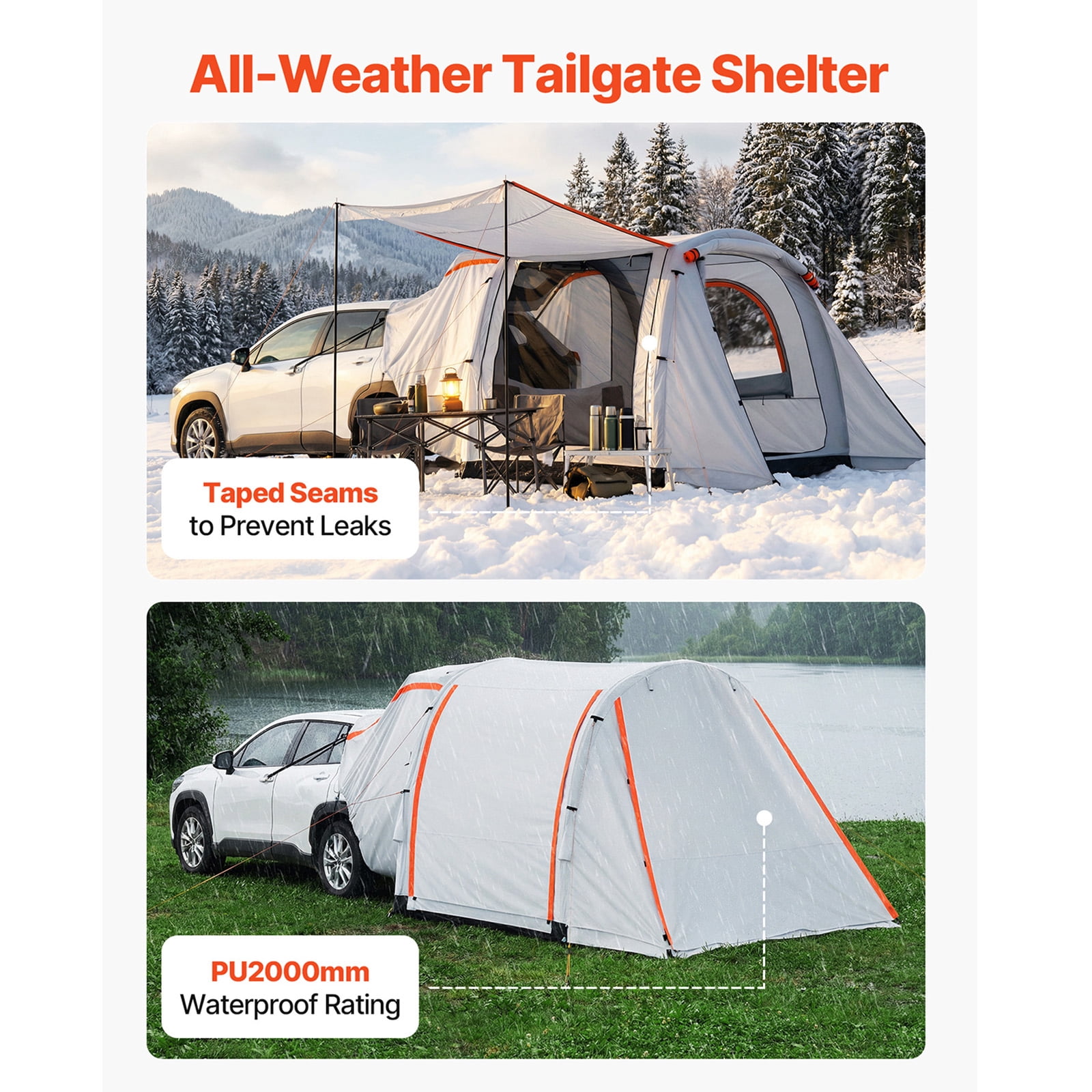 KFFKFF Inflatable SUV Tent with Awning, 8 x 6.7 ft 3-Season Tailgate Tent with Ventilated Doors & Mesh Window, PU2000mm Waterproof Rear Hatch Tent for Camping - Includes Air Pump