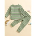 thumbnail image 4 of WIBACKER Toddler Baby Boy Girl Fall Outfit Ribbed Knit Tops Elastic Pants Set Cute 2pcs Stripe Winter Clothes, 4 of 7