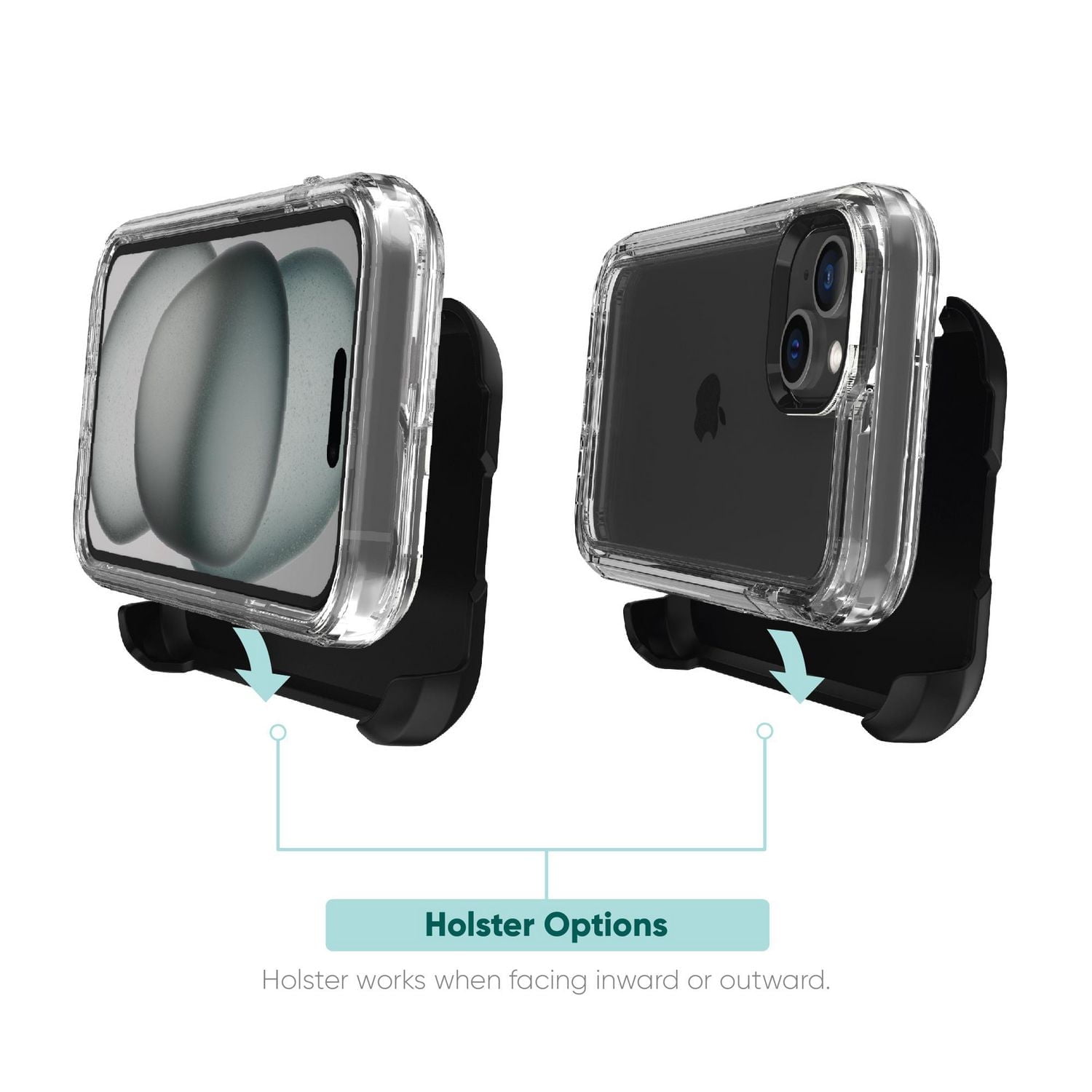 onn. Rugged Phone Case with Holster for iPhone 15 Plus / iPhone 14 Plus – Clear