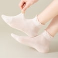 thumbnail image 5 of Yifymode Ruffle Trim Ankle Socks, Vertical Rib Thin Casual Socks Back to School Daily Wear Students, Lightweight Breathable Campus Socks, 5 of 8