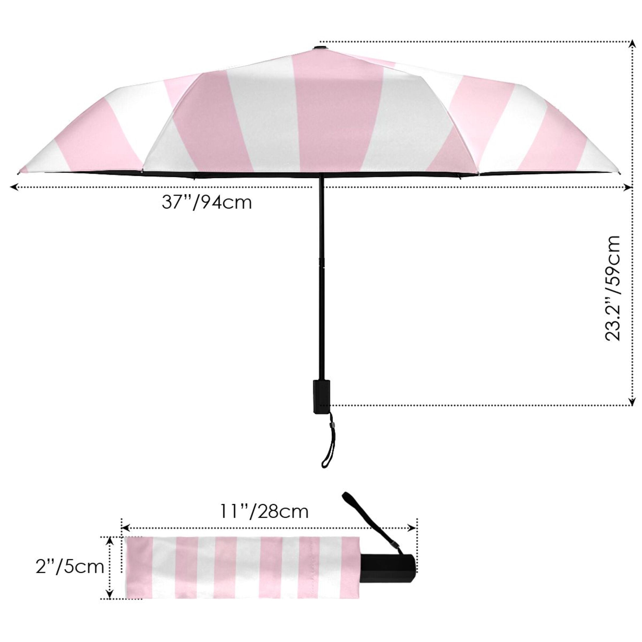 Compact Sun Umbrella Windproof Travel Umbrellas for Rain Strong Portable UV Protection Pale Pink and White Striped