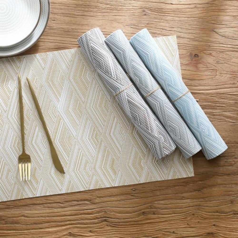 Plastic Placemats for Dining Table Set of 4 Heat-Resistant Stain Resistant Anti-Skid Washable PVC Place Mats Woven Vinyl Gold 