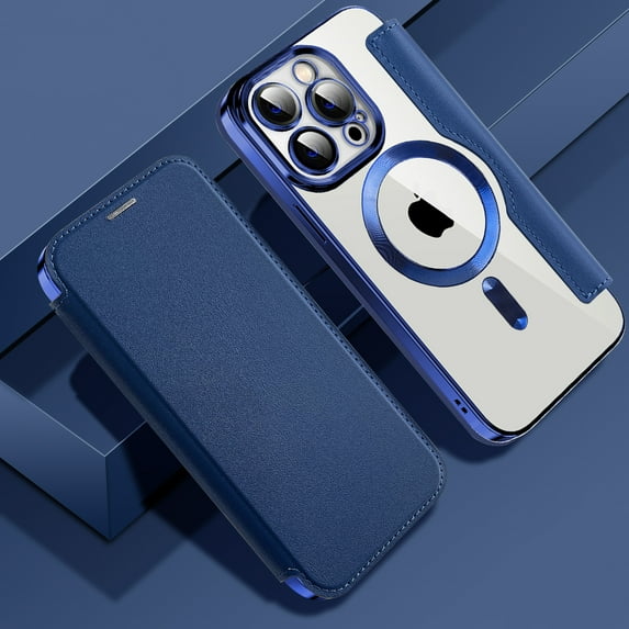 TECH CIRCLE iPhone 14 Pro Case - Clear Back Cover Flip Wallet Case Compatible with MagSafe, Darkblue