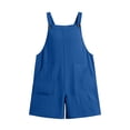 thumbnail image 5 of APEXFWDT Women's Summer Linen Cotton Short Jumpsuits Sleeveless Loose Wide Leg Overall Shorts Romper with Pockets,XL,Blue, 5 of 8
