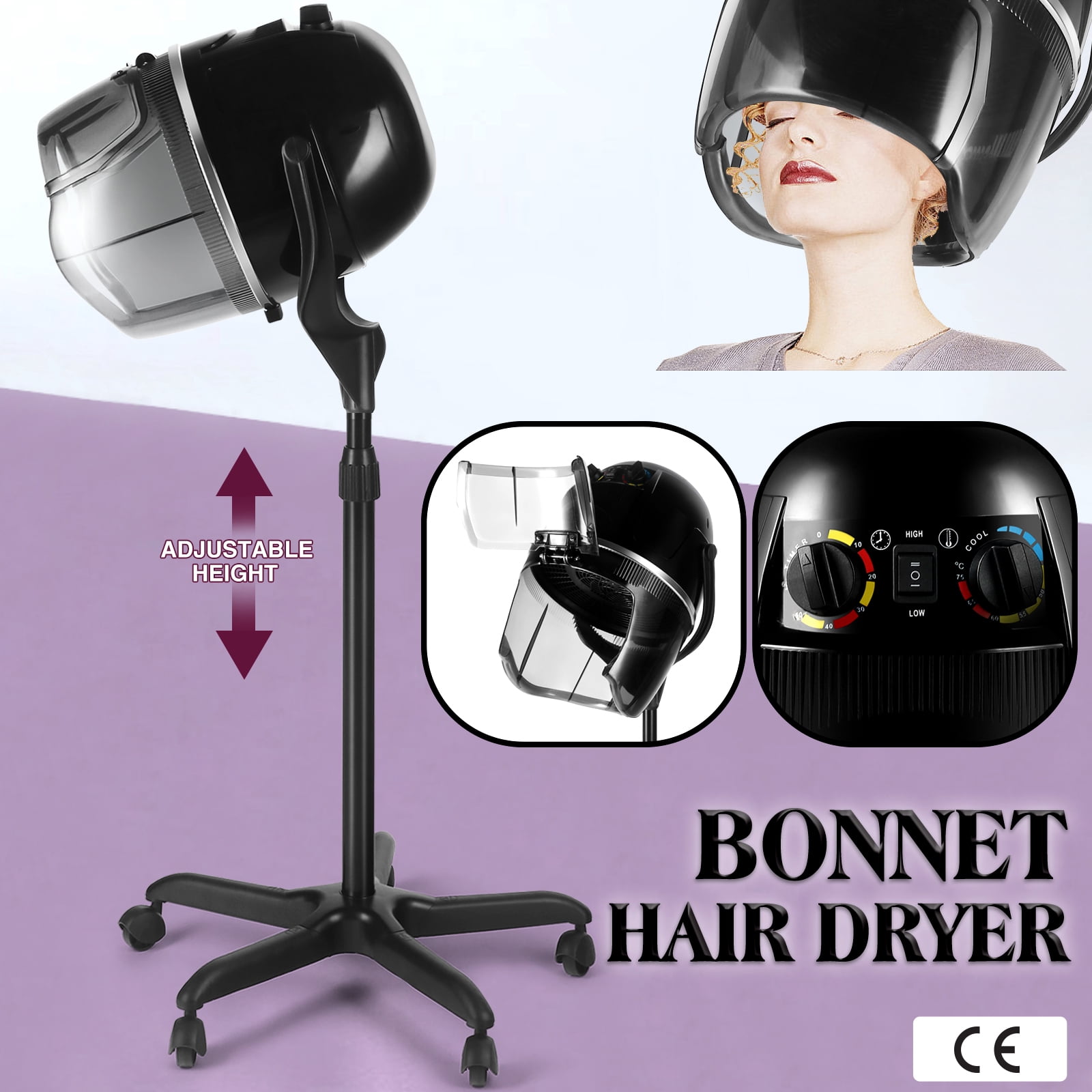 Professional Bonnet Hair Dryer Adjustable Hood Stand-Up Hairdressing with Wheels Salon Beauty Equipment