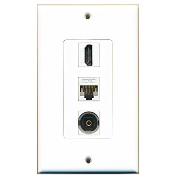 RiteAV - 1 Port HDMI and 1 Port Toslink and 1 Port Cat5e Ethernet White Decorative Wall Plate