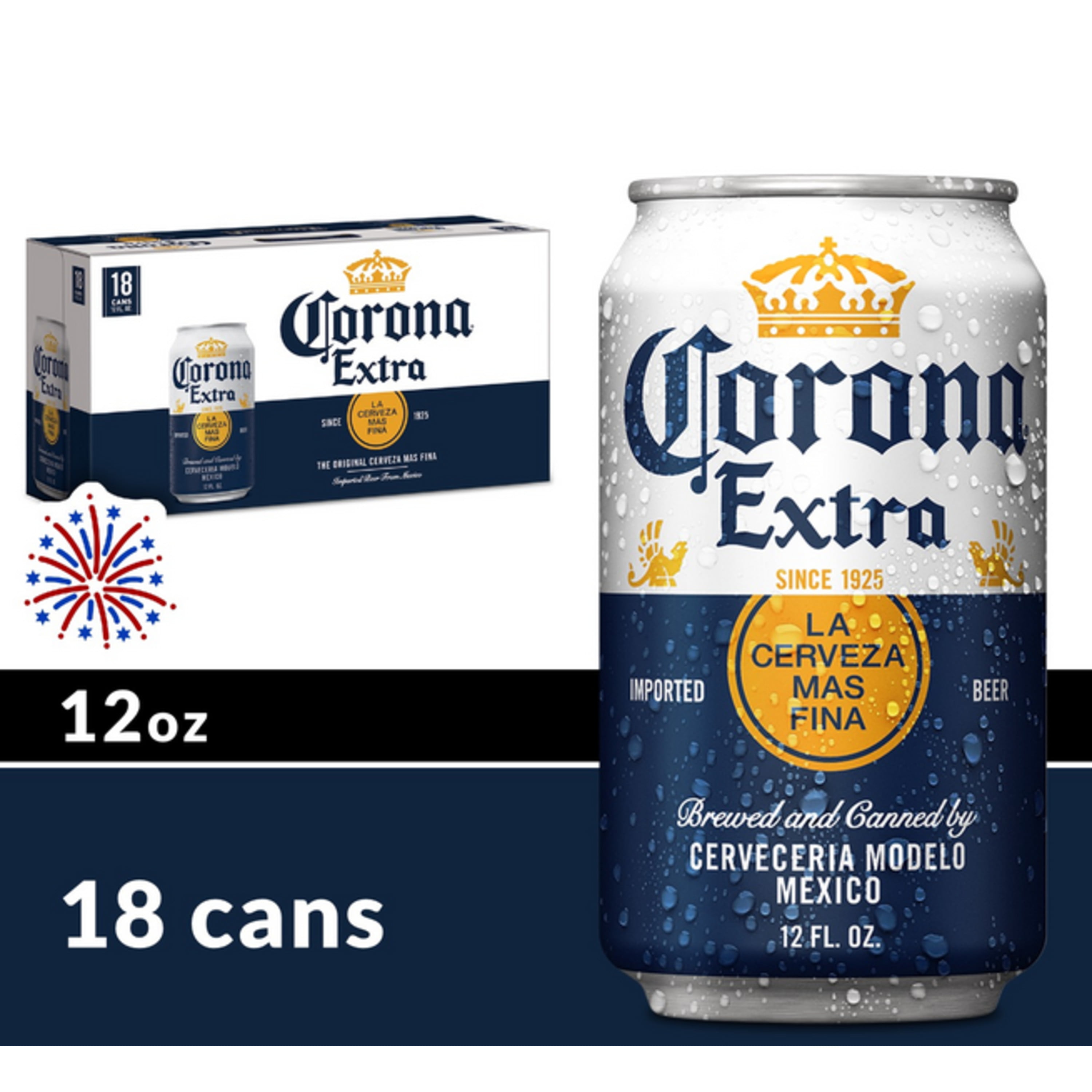 Corona Extra Mexican Lager Beer, 18 pk 12 fl oz Cans, 4.6% ABV ...