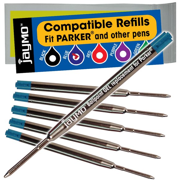 Jaymo Replacement for Parker 30526PP and Bastion - Measures 3.875 in / 98 mm Long - G2 Gel Ballpoint Pen Refill - 6 Blue