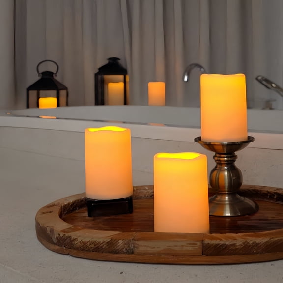 Goyuon Outdoor Solar Flameless Candles Waterproof Remote Control Timer Flashing LED 2-Pack 3 x 6 Inch