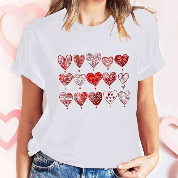 Goodtrade8 Short Sleeve Womens T-Shirts Valentines Plus Size Valentines for Women Clothes Printed Crew Neck Casual Heart Love Tops for Women