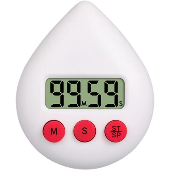 Water Drop Shaped Shower Timer, Portable Digital Countdown Timer with Alarm Clock and Suction Cup for Bathroom and Kitchen, Save Energy and Reduce Bills (White)