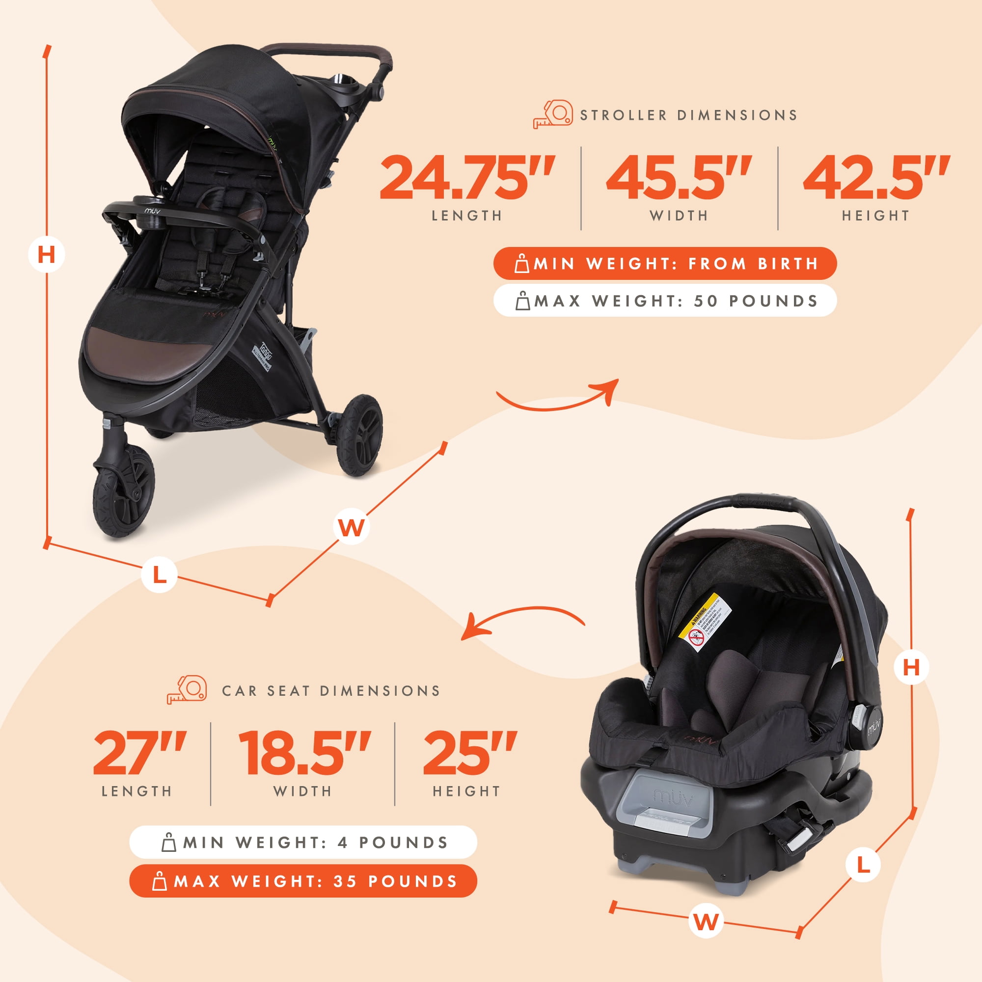 Baby Trend Infant Stroller with Car Seat, Tango Pro & Ally 35, Brown, Travel System