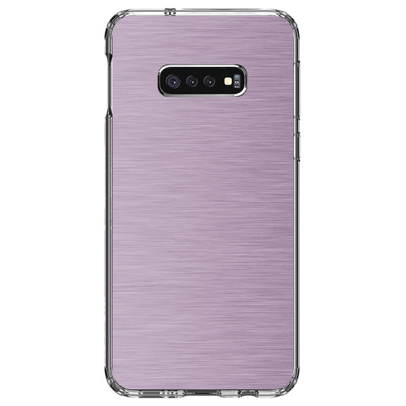 DistinctInk Clear Shockproof Hybrid Case for Samsung Galaxy S10e (5.8" Screen) - TPU Bumper, Acrylic Back, Tempered Glass Screen Protector - Pink Stainless Steel Image - Printed Stainless