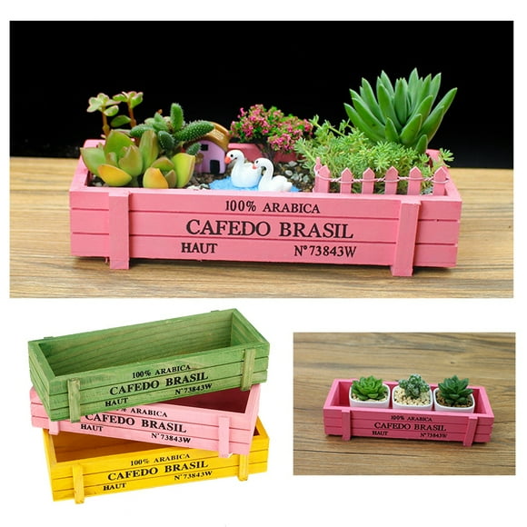 Dioche Desktop Wooden Succulent Flower Pot Wooden Planter Box, Decorating Home Or Office 3Pcs Flower Pot, Rectangular Plant Pot, Office For Garden
