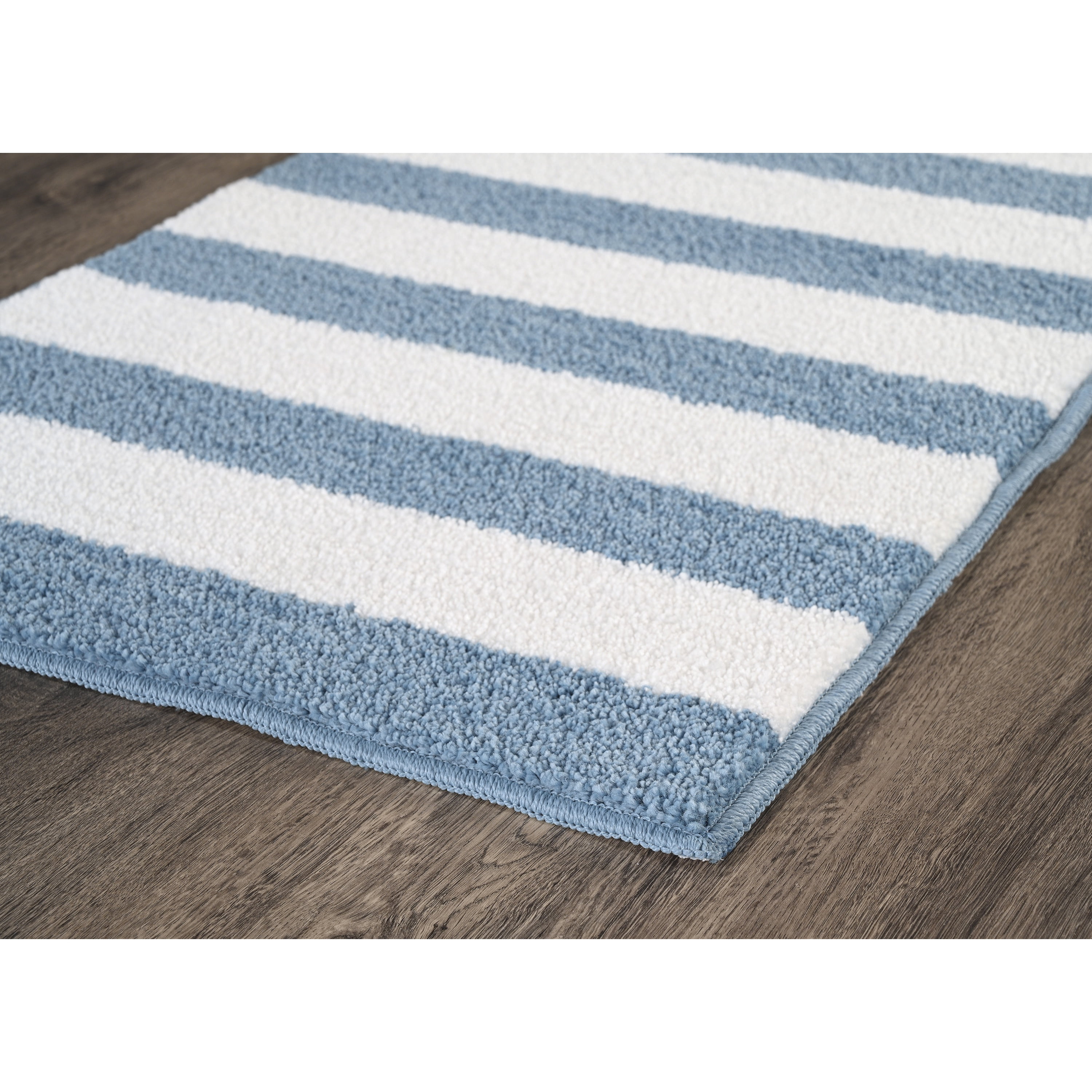 Garland Rug Beach Stripe Washable Bath Rug Set, 2 Piece Set (17"x24" Bath Rug, & 21"x34" Bath Rug) Basin Blue/White
