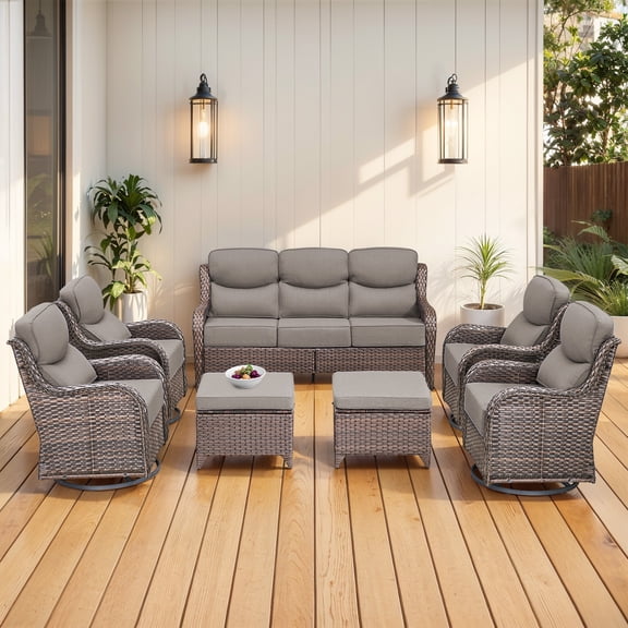 Jentlehouse 8-Piece Outdoor Patio Furniture Set with 4 Swivel Rocking Chairs,Wicker Rattan Sofa Set Outdoor Sectional Conversation Set with ottomans for Garden Lawn Balcony
