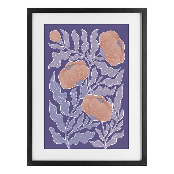 Stupell Industries Midcentury Purple Poppies Black Framed Print Under Glass, design by Martina Pavlova