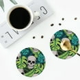 thumbnail image 5 of Disketp Skull And Palm Leaves Funny Coasters,6 Pcs Leather Coasters With Holder, Perfect Housewarming Hostess Gifts,Protect Furniture From Water Marks Scratch And Damage, 5 of 9