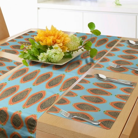 

Orange Blue Table Runner & Placemats Tropical Fruit Halved Papayas Pattern Set for Dining Table Decor Placemat 4 pcs + Runner 16 x90 Sky Blue Burnt Sienna by Ambesonne