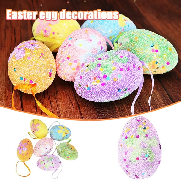 Meggemo Easter Foam Egg Hanging Ornament Set Colorful Spring Decoration for Indoor Tree Door or Window Display