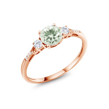 Deep Green Sapphire - 1.09 Ct Round Green Prasiolite White Created Sapphire 10K Rose Gold Ring