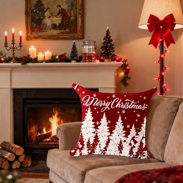 45cm Christmas Themed Pillowcase Holiday Decoration Sofa Cushion Cover Multiple Patterns Available