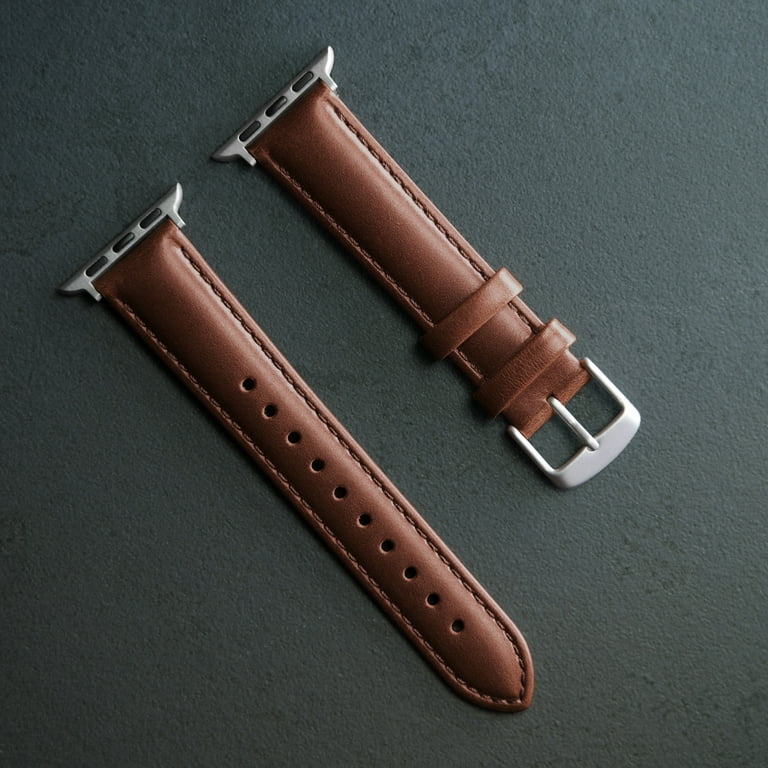Archer Watch Straps - Top Grain Leather Watch Straps for Apple Watch  (Pewter Gray/Natural White Thread, Matte Gray Hardware, 38/40/41mm)