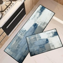 Blue Kitchen Rugs and Mats Non Skid Washable Set of 2, Grey White Modern Abstract Kitchen Mats for Floor, Geometric Painting Graffiti Art Decor Kitchen Runner Rug