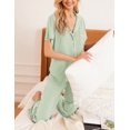 thumbnail image 3 of Ekouaer Womens Button-Down Pajama Set Soft Short Sleeve Sleepwear with Long Pants, 3 of 5