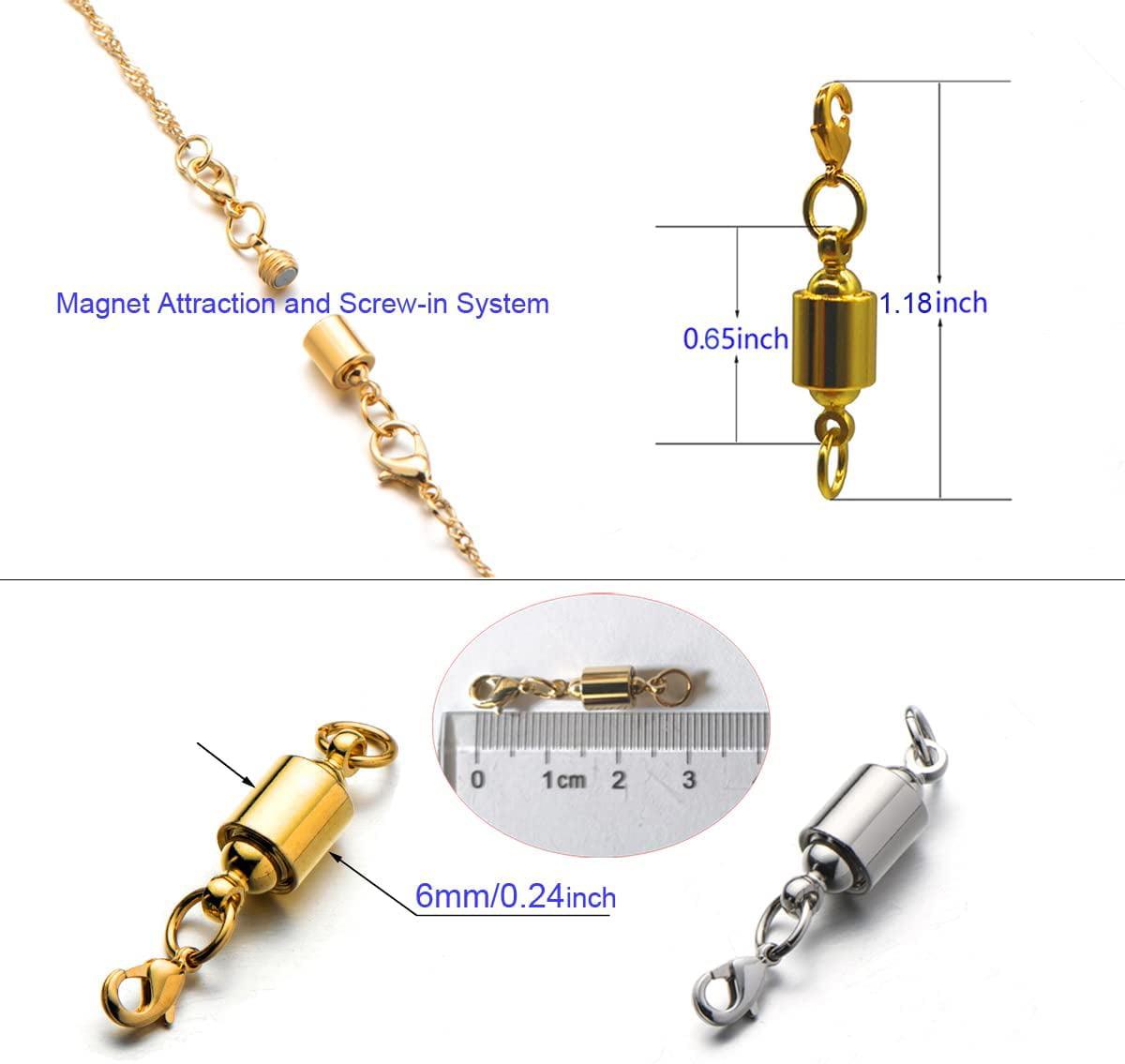 Screw Locking Magnetic Jewelry Clasps For Necklaces And Bracelets Easy On  Open Necklaces 6mm Light And Small Keep The Clasp In Back 8pcs Gold