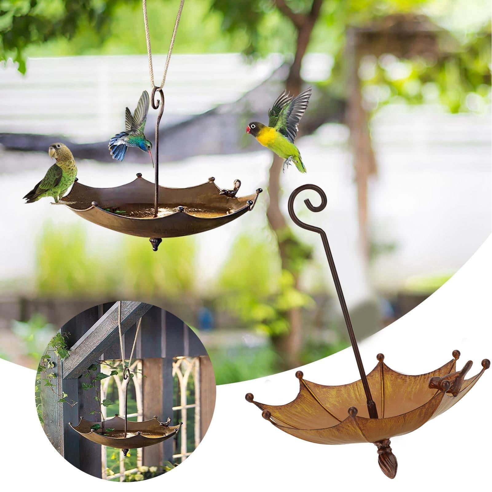 Yajisi Metal Iron Umbrella Bird Feeder, Hanging Wild Bird Feeding Station for Yard & Garden (24x23x10cm)