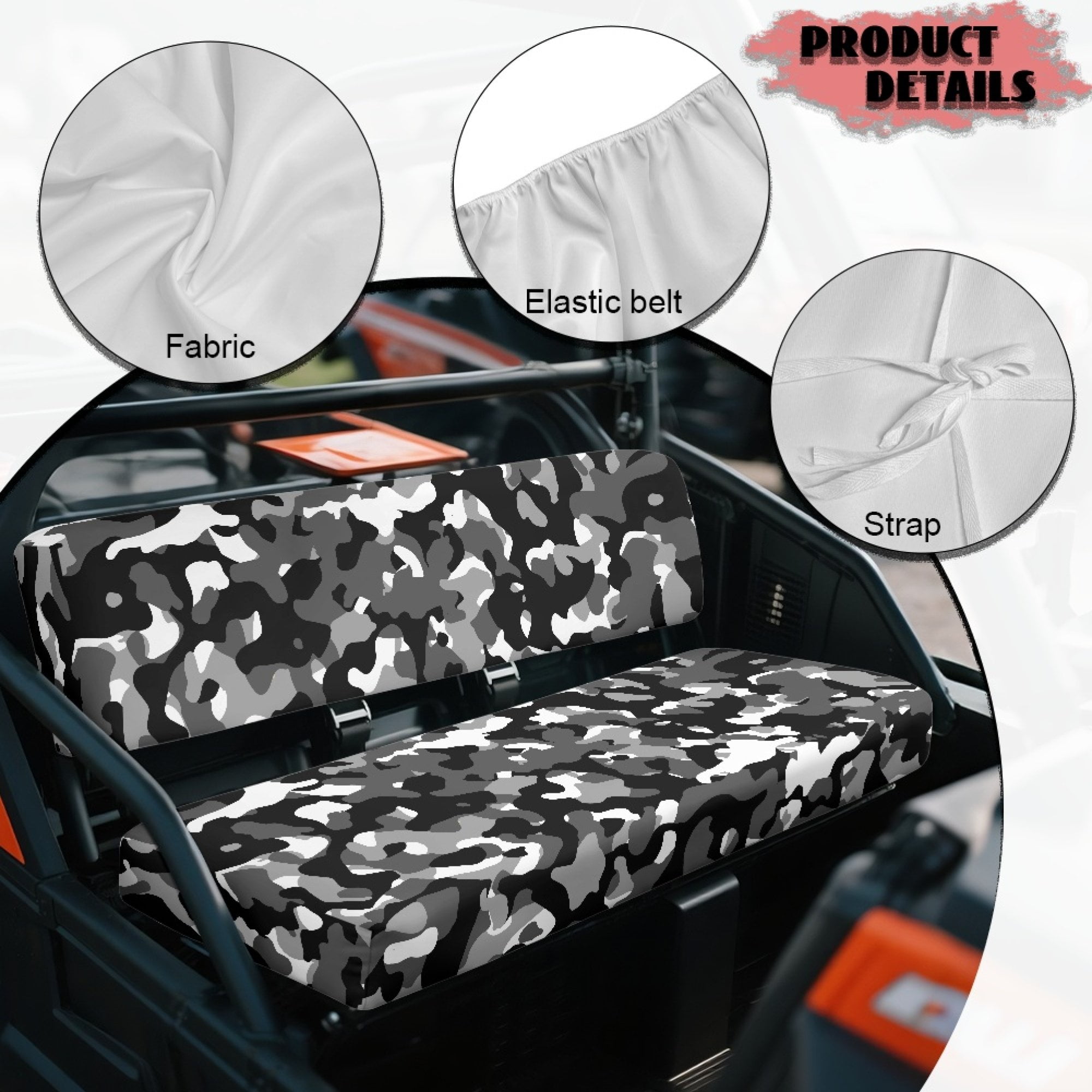 ZIATUBLES 2-Pack Waterproof UTV Seat Covers, Black Gary Camo Replacement Bench Seat Protectors Compatible with Kawasaki Mule 3000 3010, Wear-Resistant Polyester UTV Seat Decor Covers