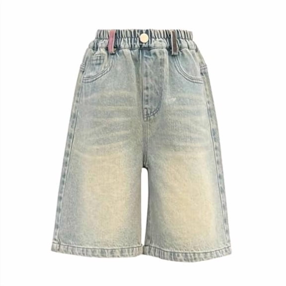 Tigivemen Girls Jean Shorts Cute Vintage Denim Shorts for Teen Cute Summer Clothes High Waist Baggy Jorts Blue 10-11 Years
