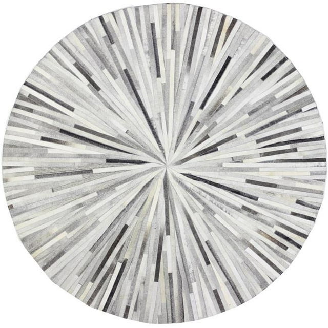 Bashian H112-GY-8 RND-H19 Santa Fe Collection Geometric Contemporary Leather Hand Stitched Round Area Rug, Grey - 8 ft.